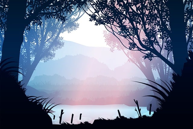 Free forest lake silhouette illustration