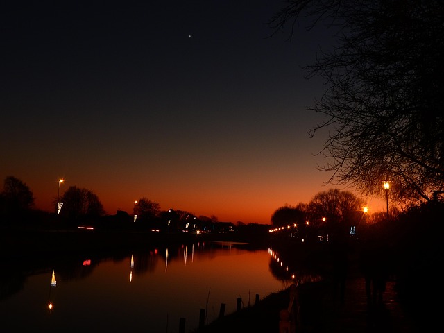 Kanal, Carolinensiel, Abend, Licht