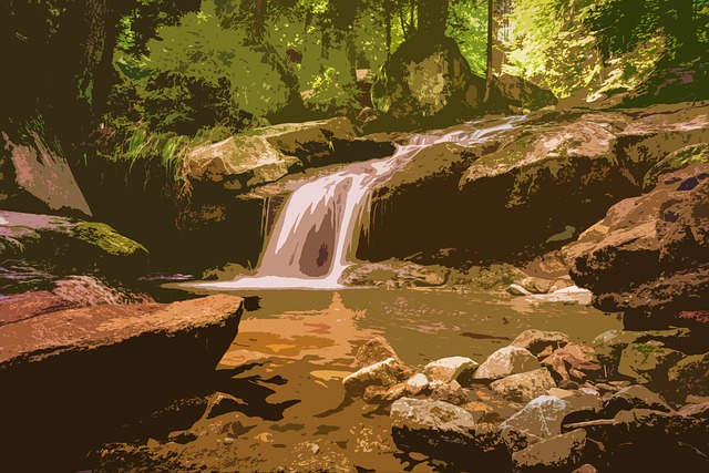 Free waterfall forest river illustration