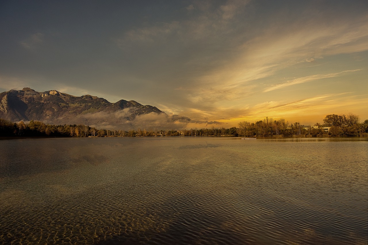 Sø, Vand, Solnedgang, Skumring, Tusmørke