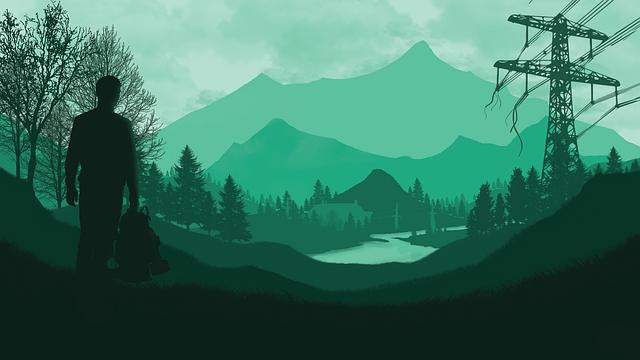 Free man river trees illustration