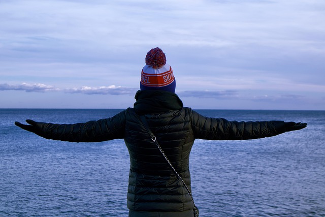 Meer, Winter, Deckel, Frankreich, Frau