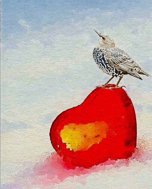 Free watercolor heart bird illustration