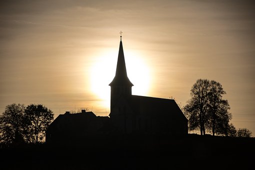 Kirche, Sonnenuntergang, Landschaft