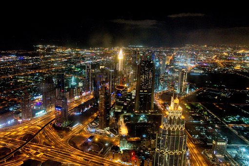 Dubai, Vista Aérea, Noite, Arranha-Céu