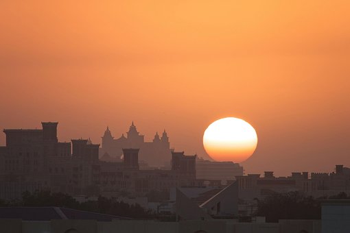 Pôr Do Sol, Dubai, Silhueta, Sol