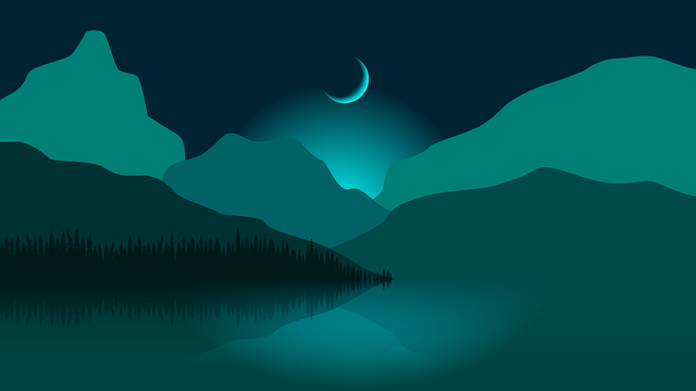 Berge, See, Mond, Reflexion, Halbmond