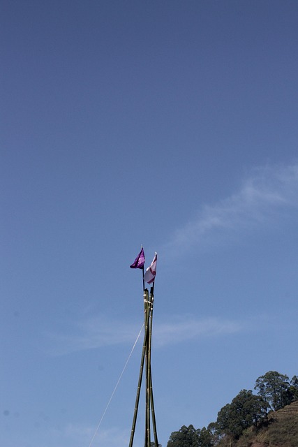 Blå Himmel, Bambus, Udendørs, Flag, Pol