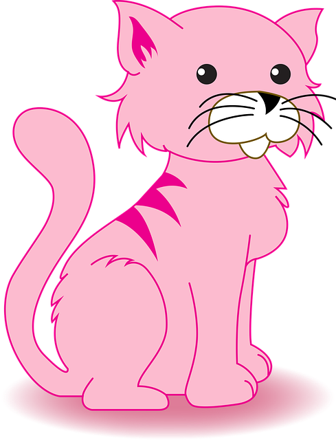 Gato, Rosa, Animado, Infantil