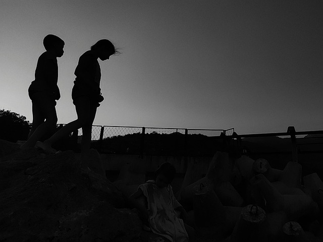 Copii, Călătorii, Bw, Noapte, Plimbare