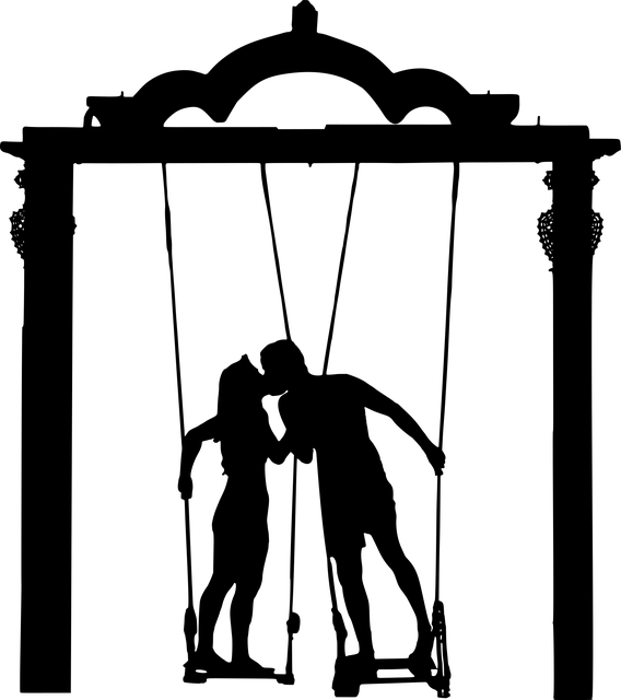 Paar, Schwingen, Silhouette, Küssen