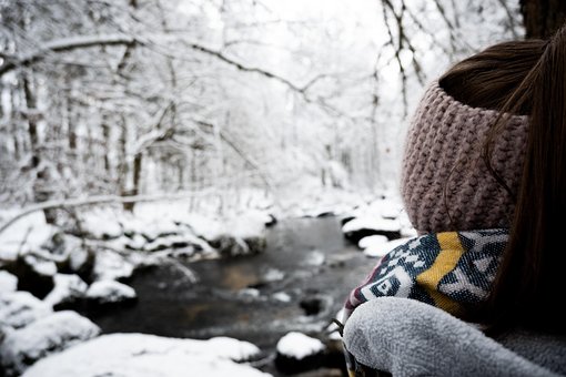 Vinter, Flod, Kvinde, Vinterlig