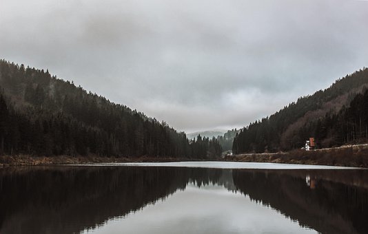 Natur, Landskab, Vand, Bjerge, Himmel