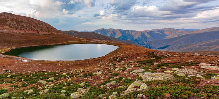 See, Berge, Gipfel, Panorama, Wasser