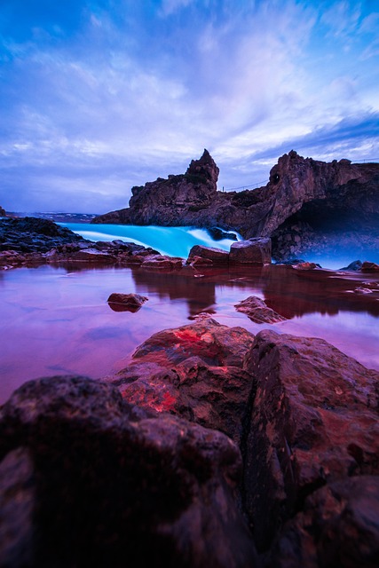 Montañas, Río, Cascada, Atardecer