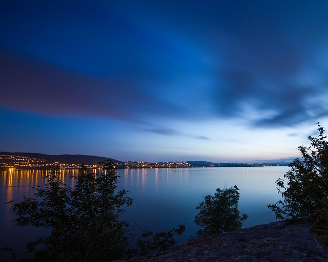 Mar, Lago, Noruega, Víspera, Noche