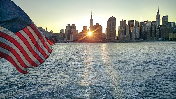 New York, Flag, Manhattan, Usa, Amerika