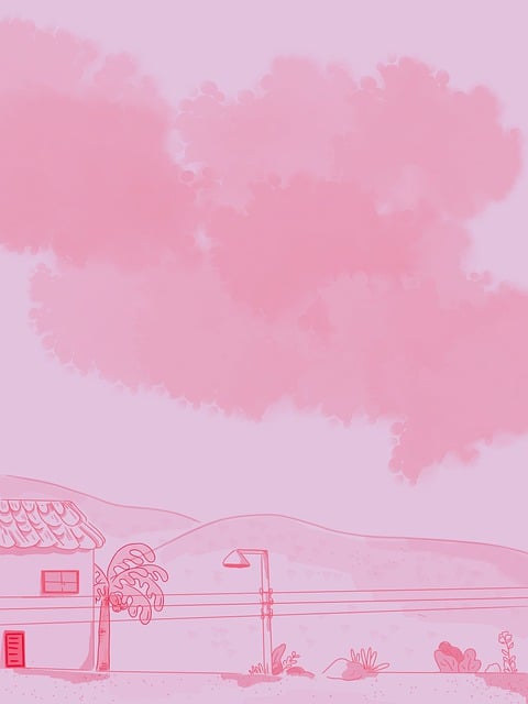 Free street house clouds illustration