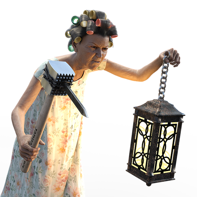 Charakter, Alte Dame, Laterne, Waffe