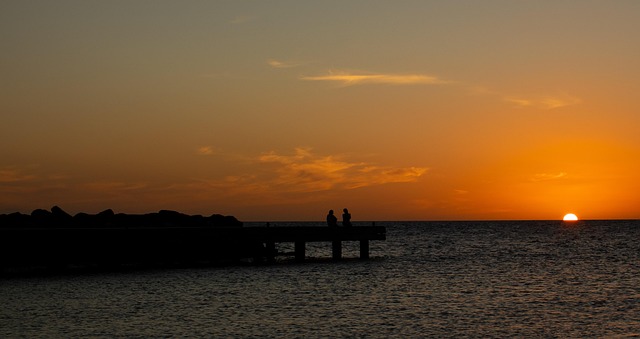Strand, Dock, Sonnenuntergang