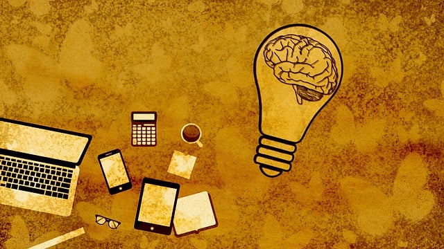 Free brain light bulb laptop illustration