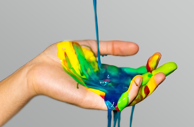 Hand, Farbe, Spash, Grau, Gelb, Grün