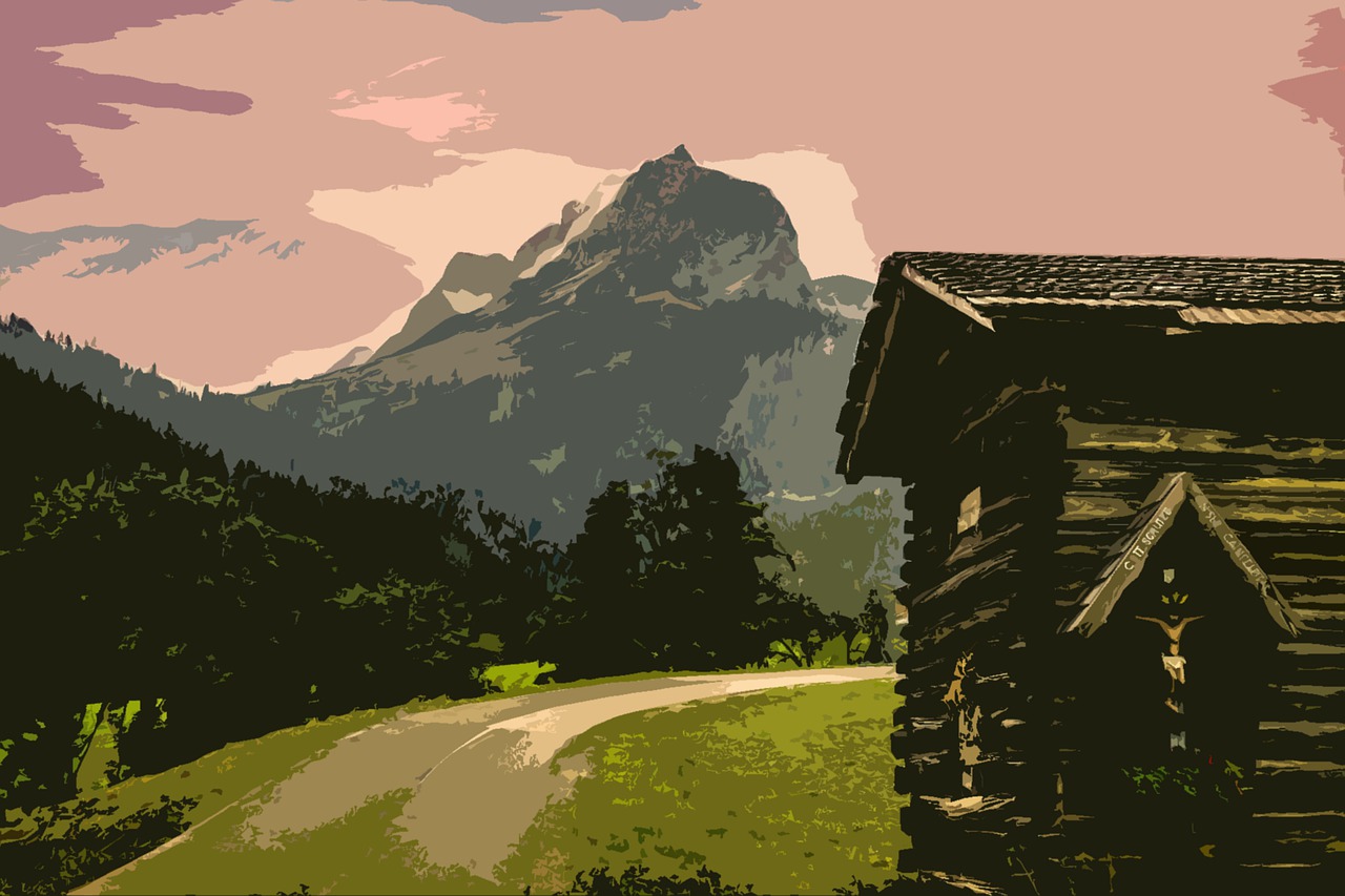 Download free HD stock image of Mountains Cottage Free mountains cottage mountain illustration