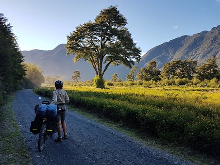 Garota, Bicicleta, Montanhas, Campo