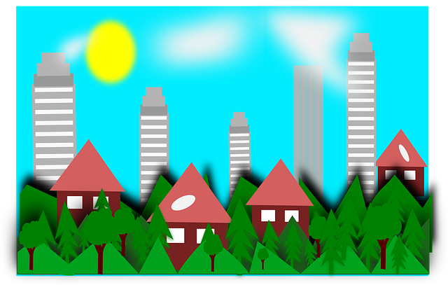Casas, Árboles, Bosque, Pueblo, Cielo