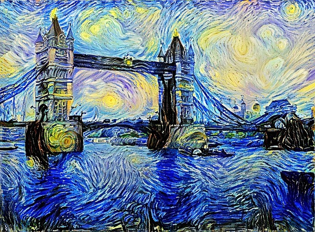 Free bridge starry night swirl illustration