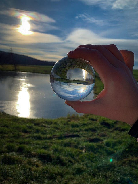 Glaskugel, Weiher, Gewässer, Spiegelung