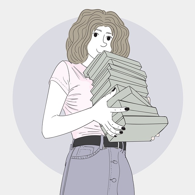 Vrouw, Student, Boeken, Stapel