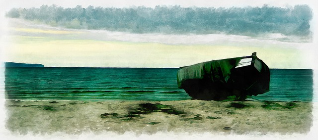 Free beach boat photo art illustration