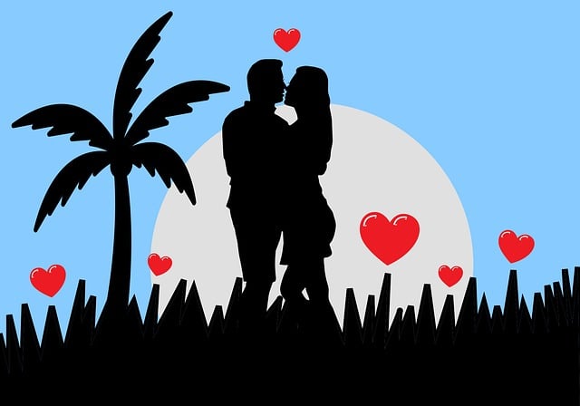 Casal, Romântico, Silhueta, Corações