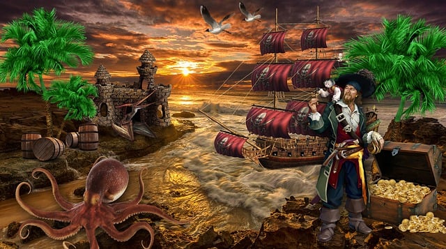 Free pirate treasures island illustration