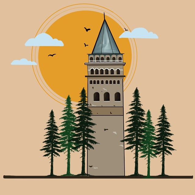 Free galata tower tower trees illustration