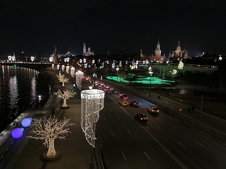 Moskva, Řeka, Noc, Světla