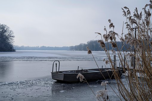 Eis, Schilf, Frost, Boot, See