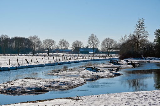 Winter, Sneeuw, Rivier, Fleuth, Kevelaer