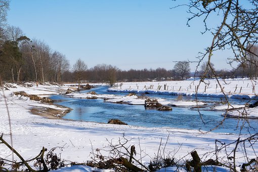 Rivier, Bank, Winter, Sneeuw, Ijs, Koud