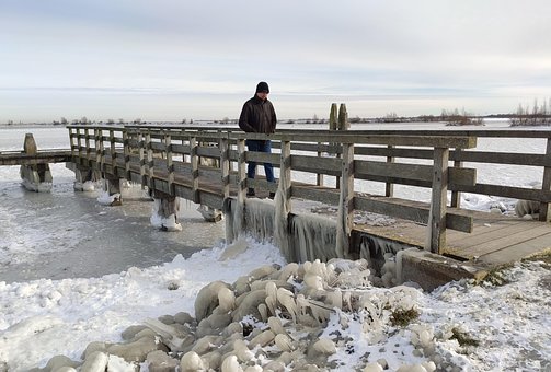 Puente, Hombre, Agua, Hielo, Ijsselmeer