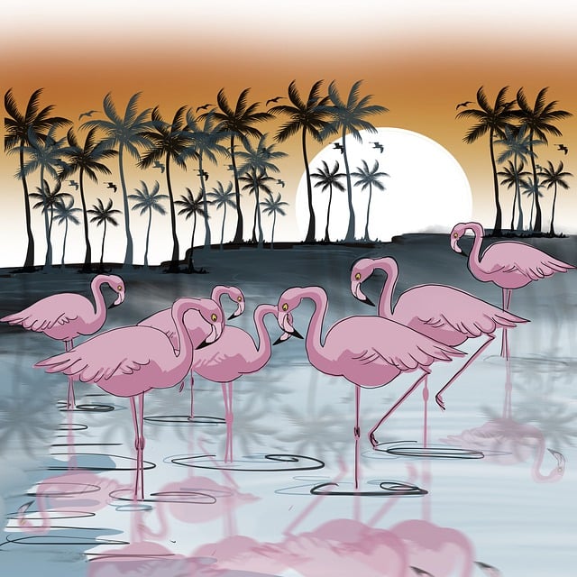 Free pelican palm holiday illustration
