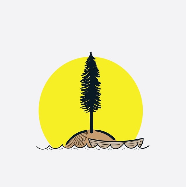 Free sunset tree boat illustration