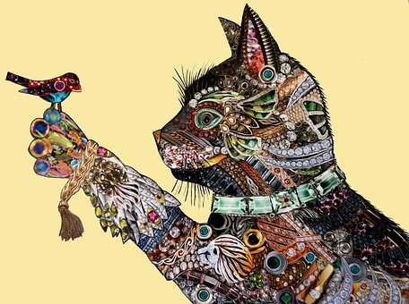 Gato, Pássaro, Amigos, Animal