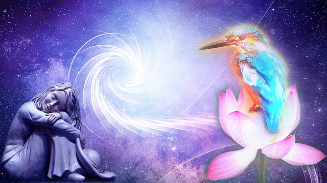 Free space girl bird illustration
