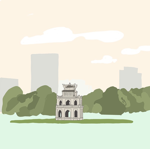 Free hanoi lake clouds illustration