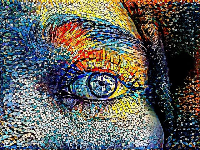 Frau, Auge, Mosaik, Traurig, Allein