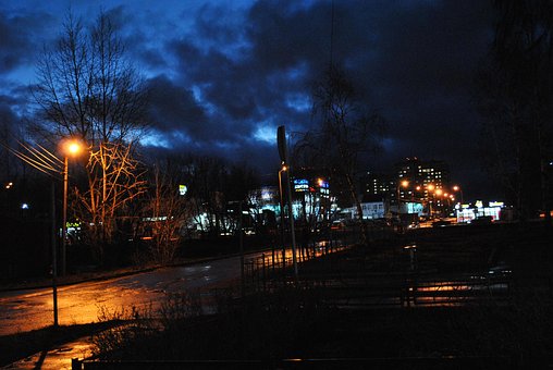 Ночь, Город, Вечер Небо, Здания, Огни
