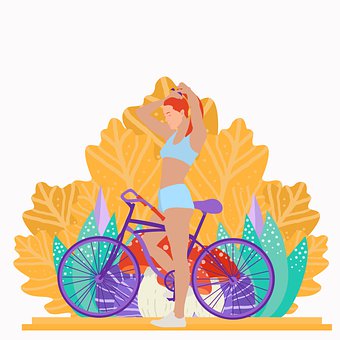 Femeie, Bicicletă, Fată, În Aer Liber