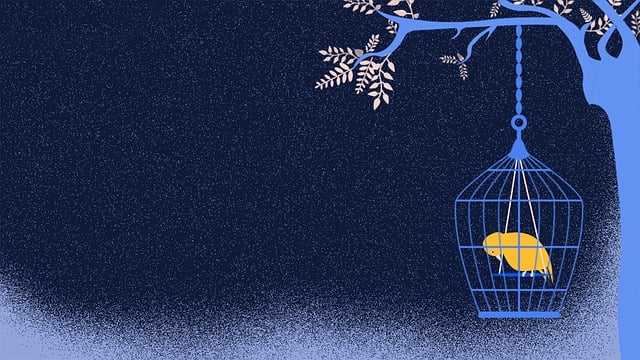 Free sad bird cage illustration